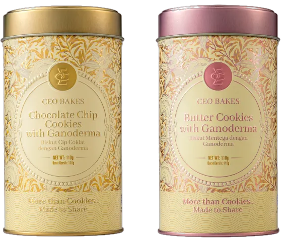 Dua Tin CEO Bakes Chocolate Chip dan Butter Cookies dengan Ganoderma